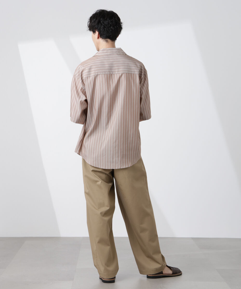 nano･universe「「大人のワイドシャツ」ストライプオープンカラー半袖シャツ」|シャツ・ブラウス|