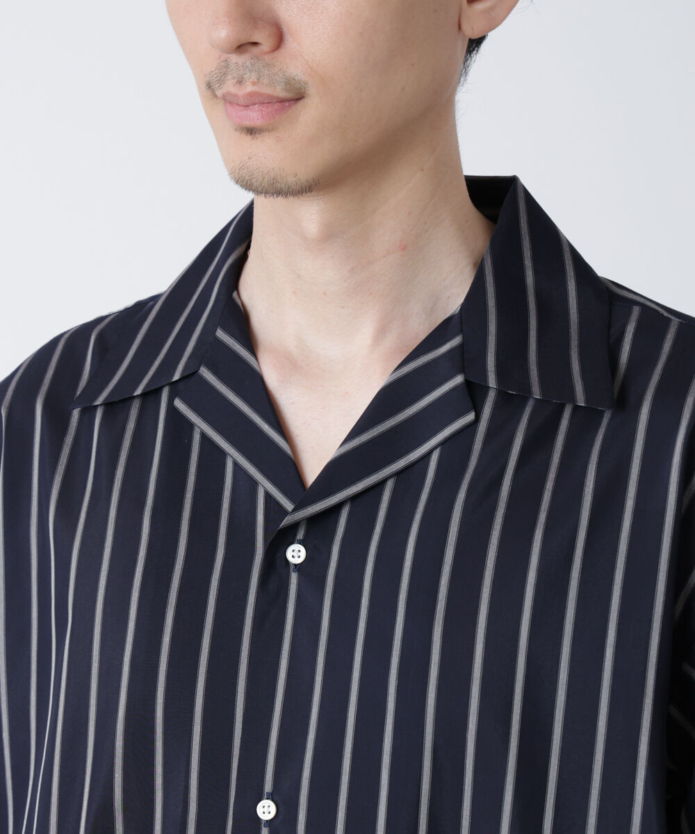 nano･universe「「大人のワイドシャツ」ストライプオープンカラー半袖シャツ」|シャツ・ブラウス|