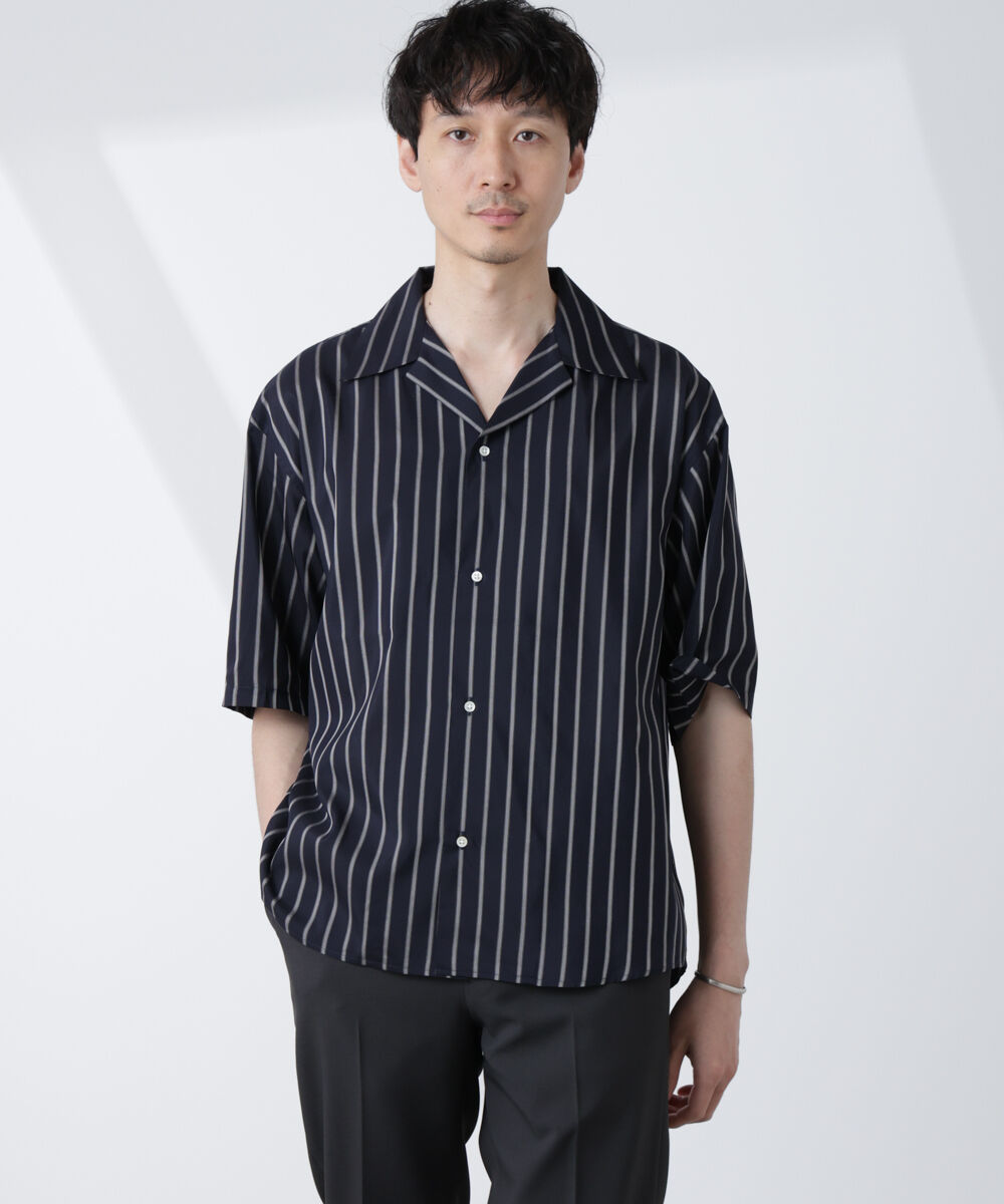 nano･universe「「大人のワイドシャツ」ストライプオープンカラー半袖シャツ」|シャツ・ブラウス|