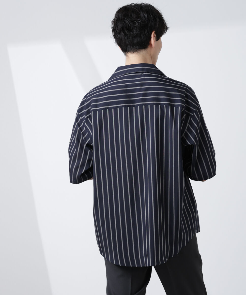 nano･universe「「大人のワイドシャツ」ストライプオープンカラー半袖シャツ」|シャツ・ブラウス|