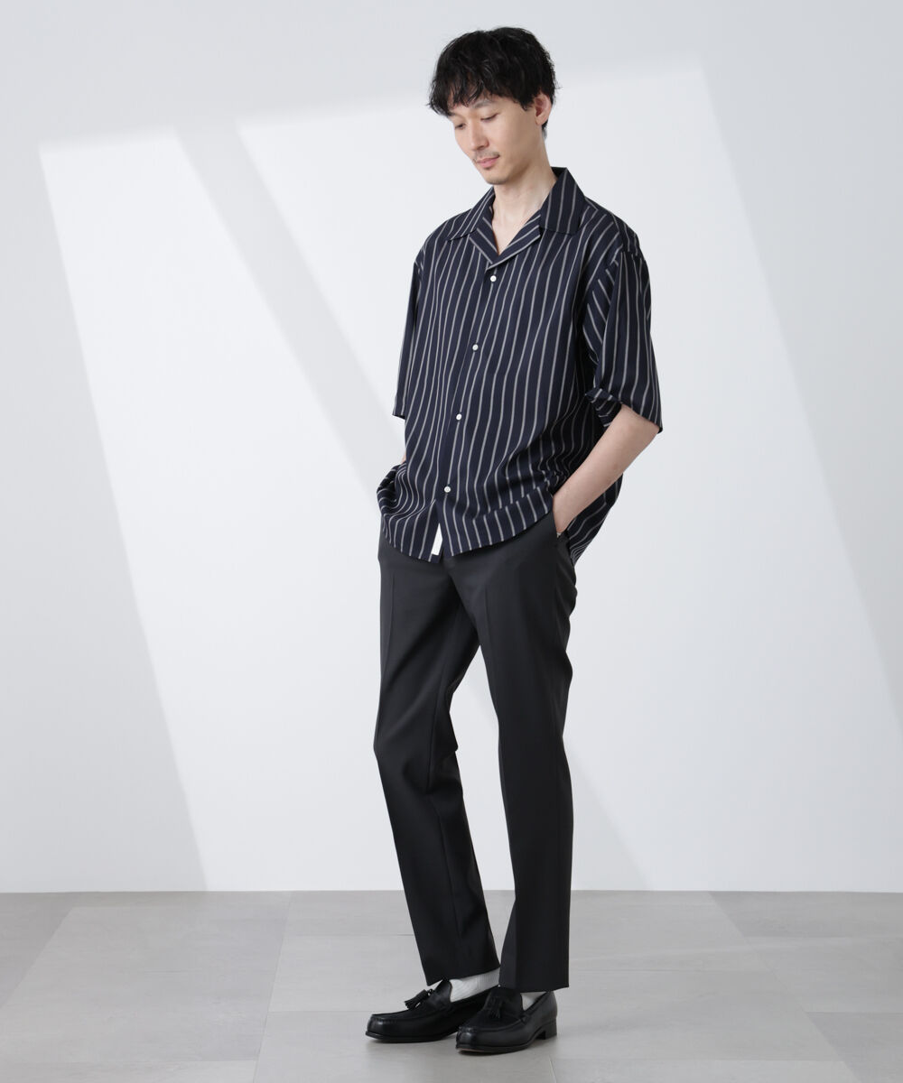nano･universe「「大人のワイドシャツ」ストライプオープンカラー半袖シャツ」|シャツ・ブラウス|