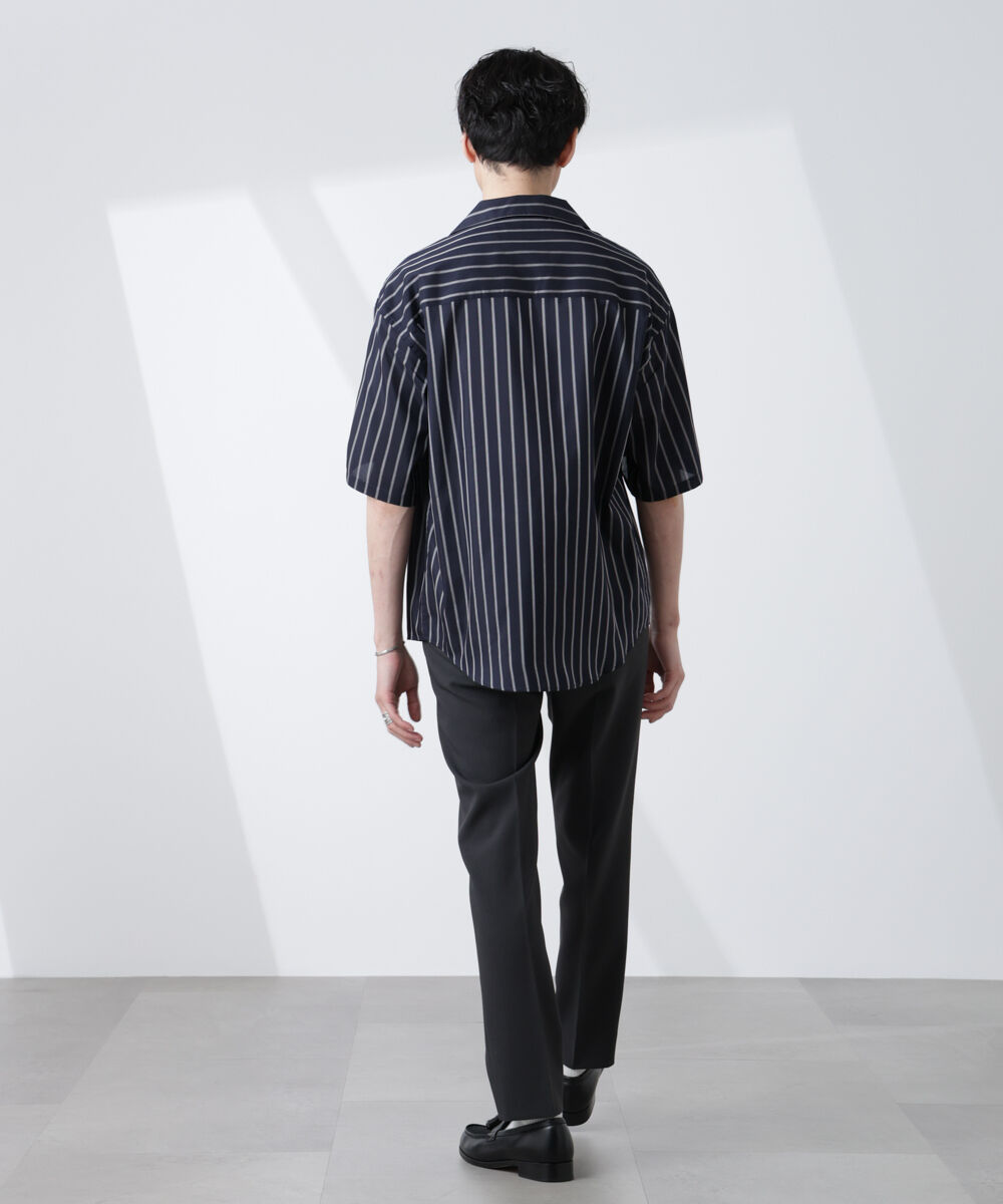 nano･universe「「大人のワイドシャツ」ストライプオープンカラー半袖シャツ」|シャツ・ブラウス|