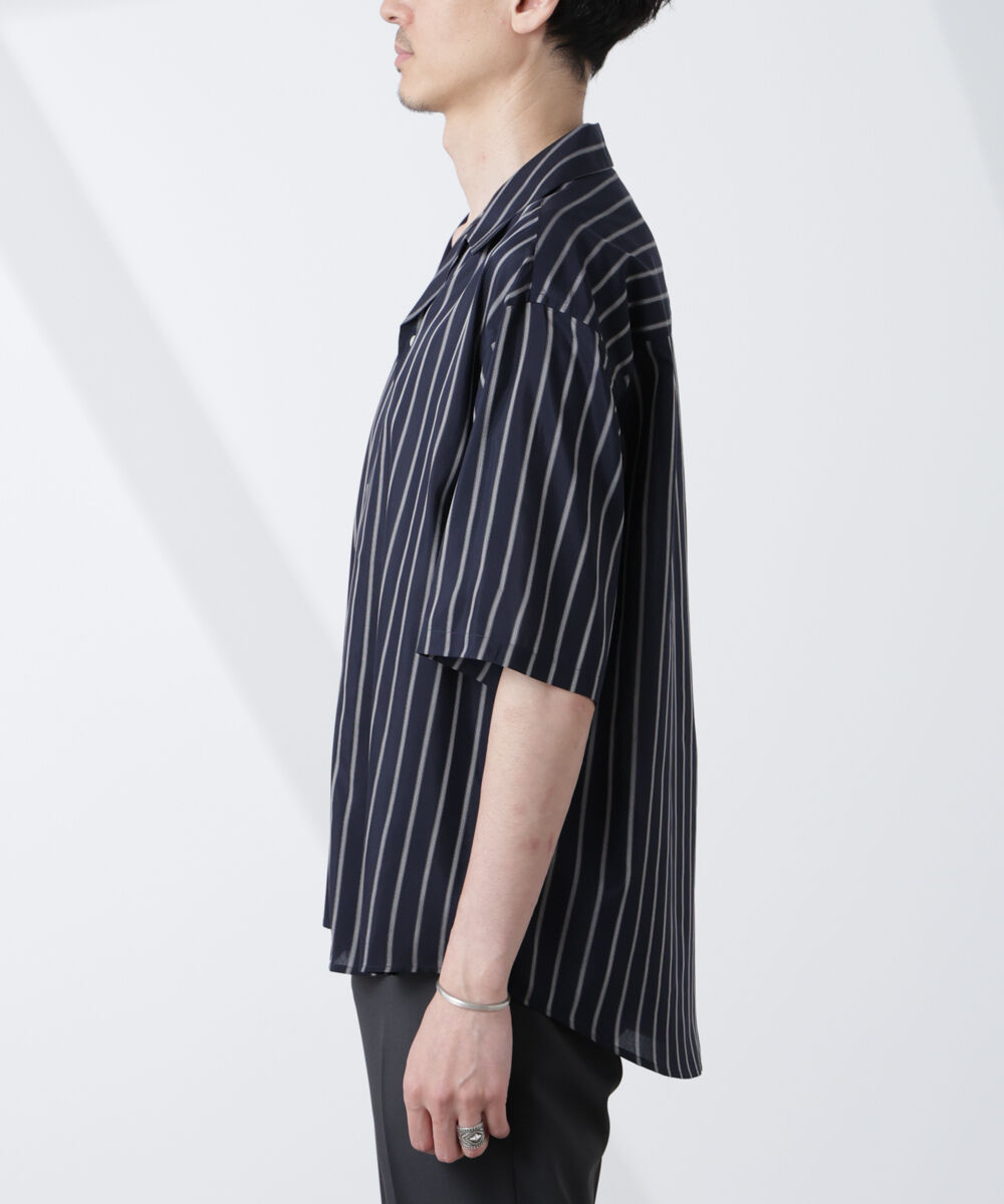nano･universe「「大人のワイドシャツ」ストライプオープンカラー半袖シャツ」|シャツ・ブラウス|