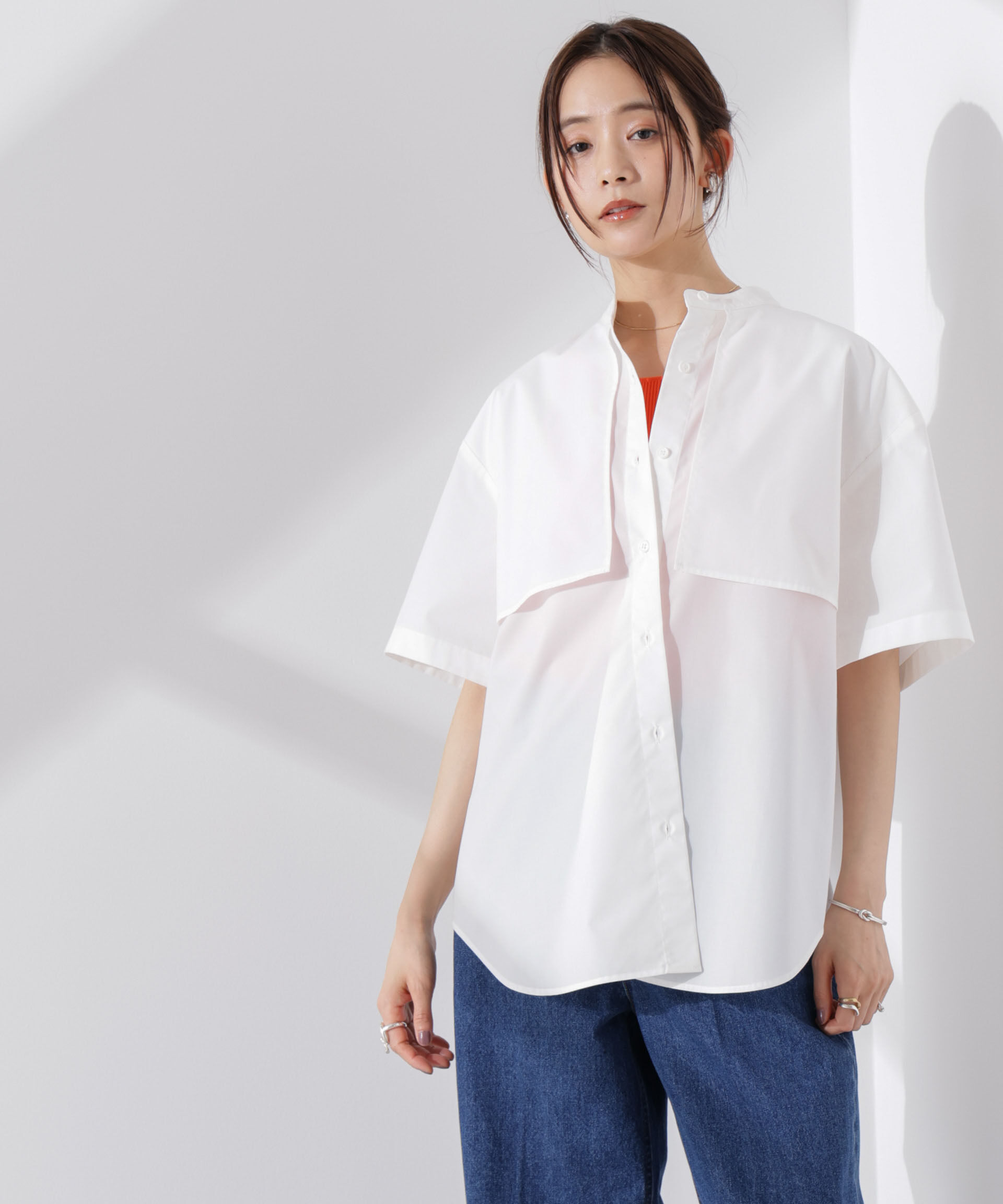 nano･universe「ケープディティール半袖シャツ」|シャツ・ブラウス|ホワイト