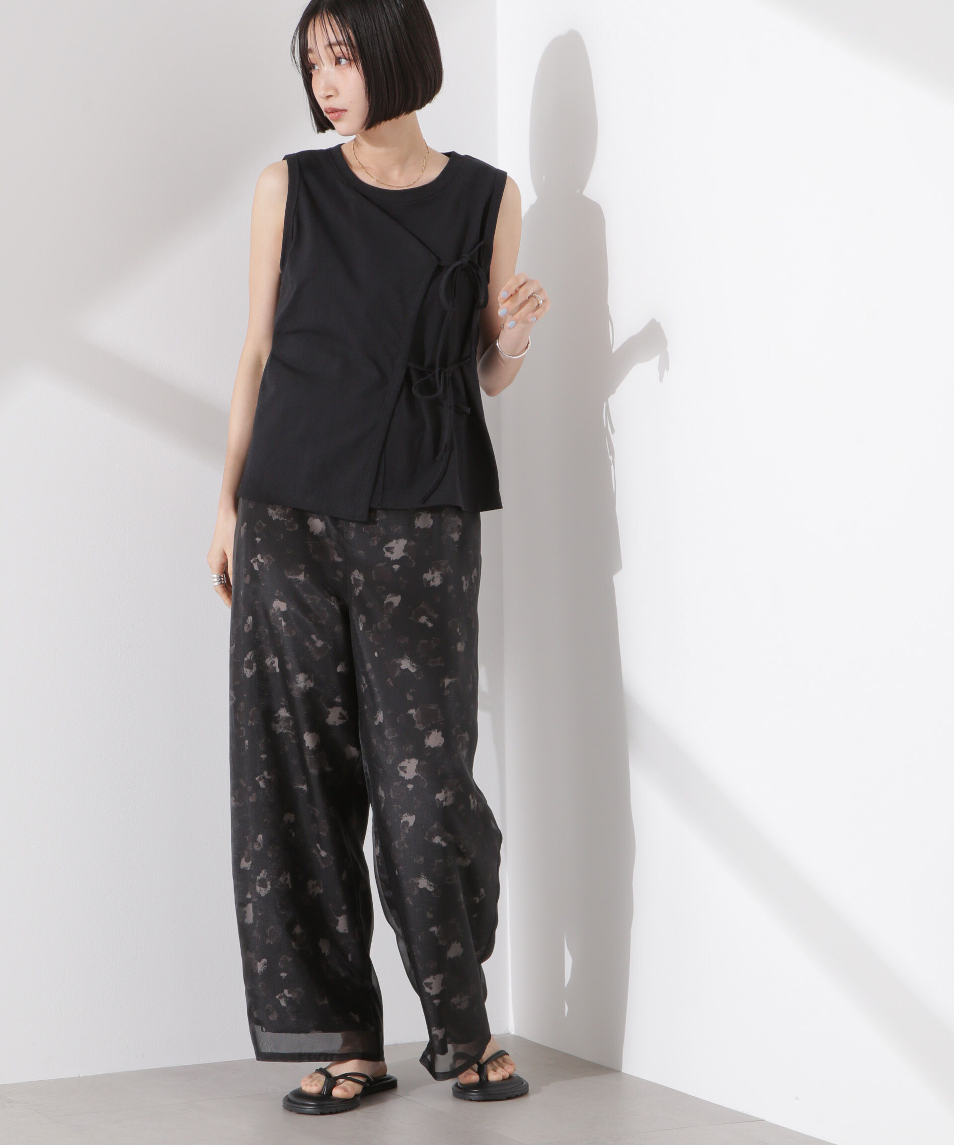 nano･universe「シアーオーガンジーコンビプリントパンツ」|チノ|