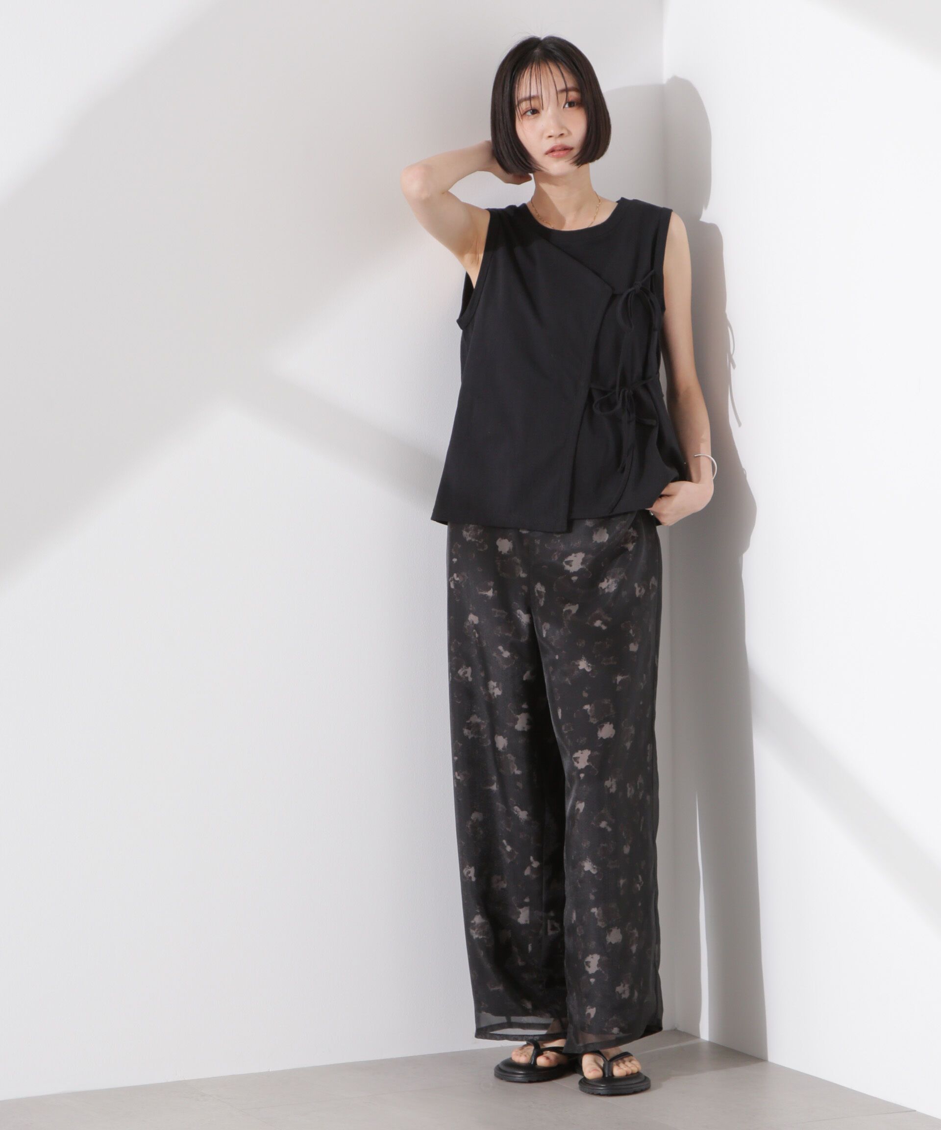 nano･universe「シアーオーガンジーコンビプリントパンツ」|チノ|