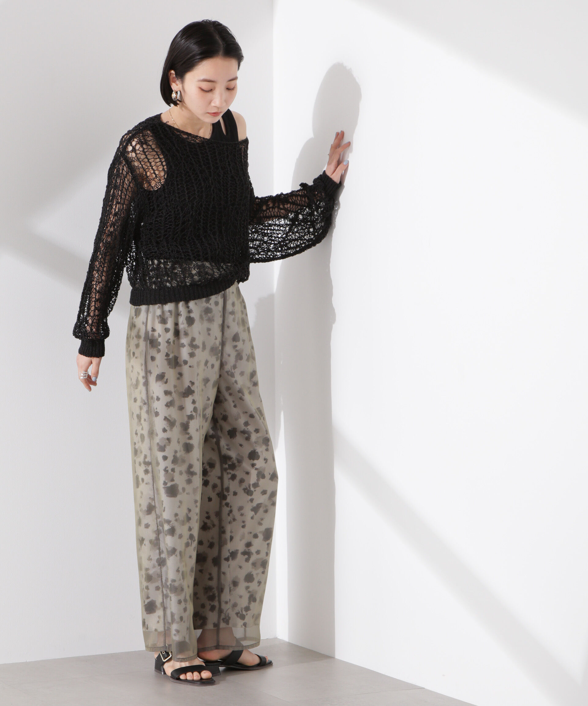 nano･universe「シアーオーガンジーコンビプリントパンツ」|チノ|