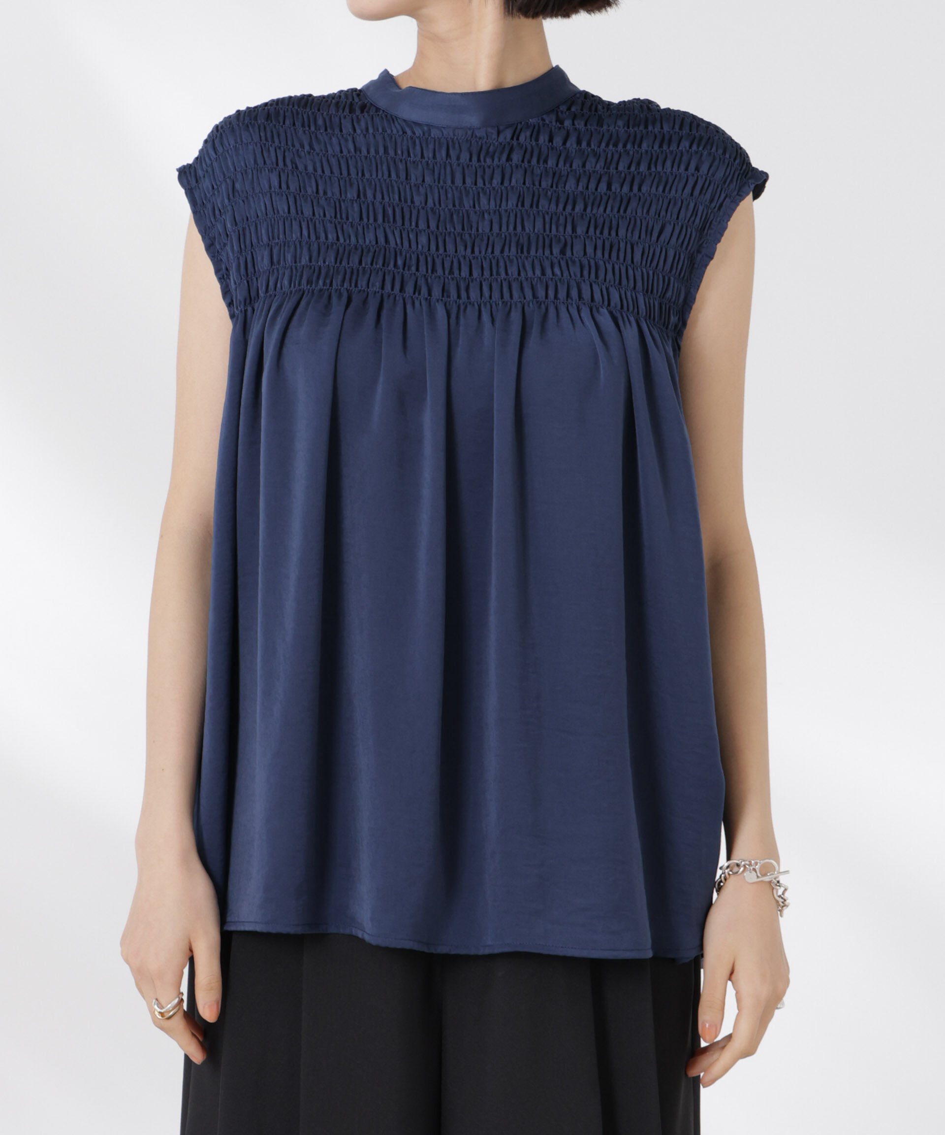 nano･universe「フロントシャーリングノースリーブブラウス」|シャツ・ブラウス|