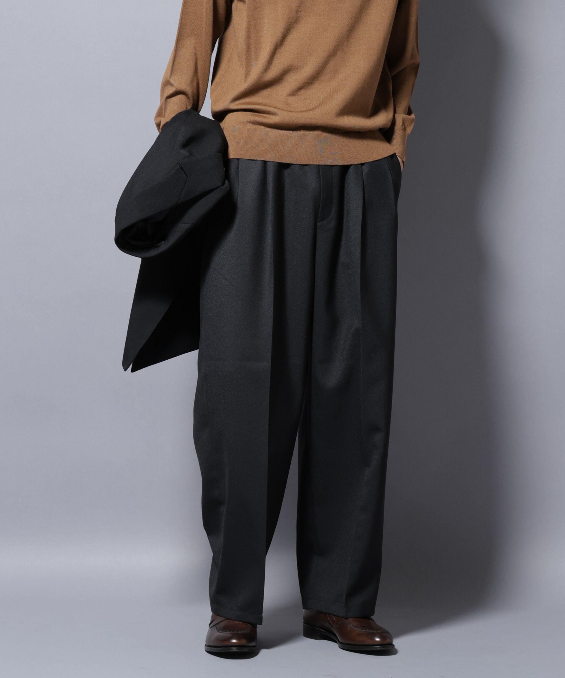 nano･universe「「大人のワイドパンツ」ドライギャバワイドイージースラックス」|チノ|ブラック