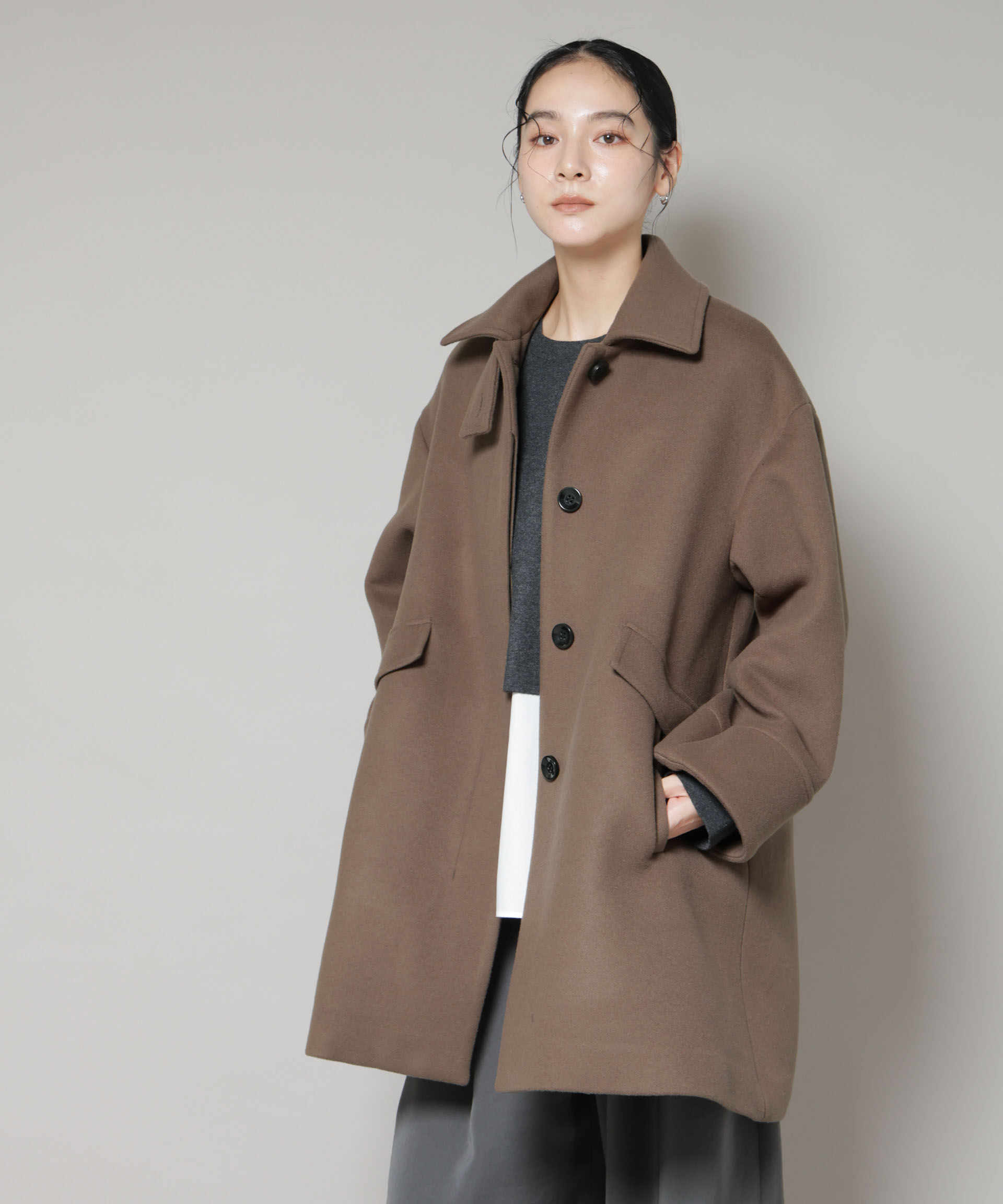 nano･universe「WooLoop Aラインステンカラーミドルコート」|その他|