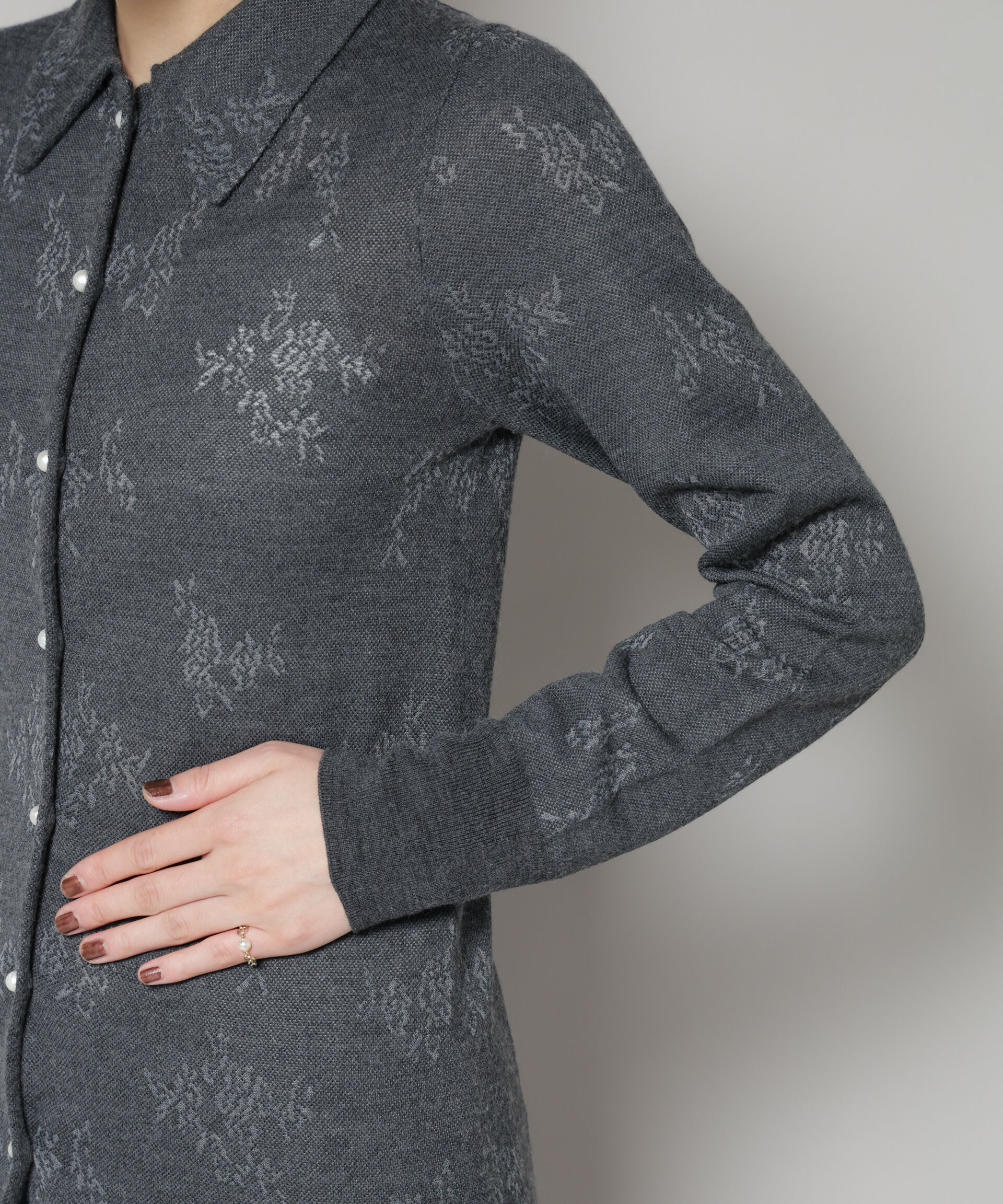 nano･universe「レースジャカード長袖ポロカーディガン」|ニット・セーター|