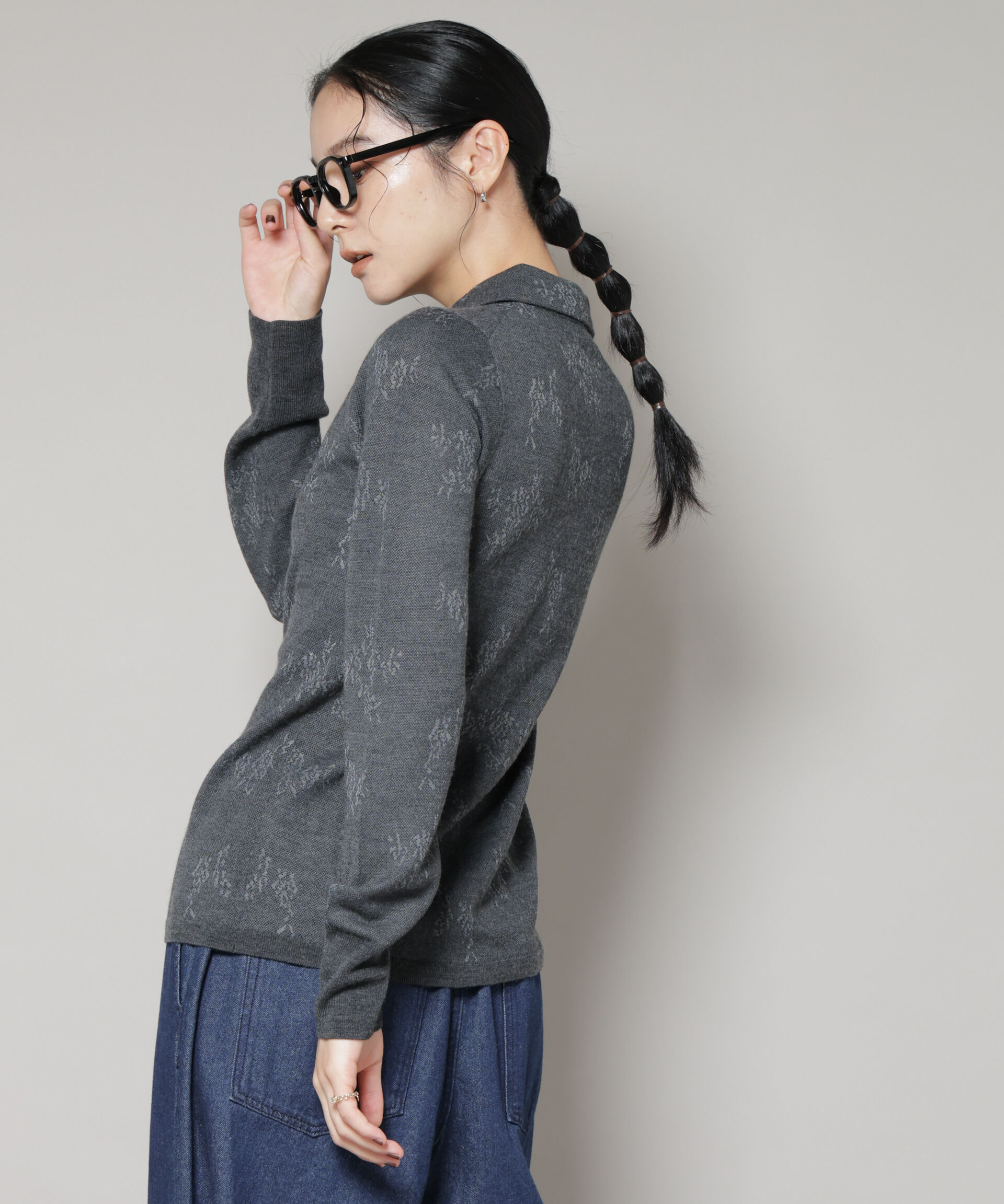 nano･universe「レースジャカード長袖ポロカーディガン」|ニット・セーター|