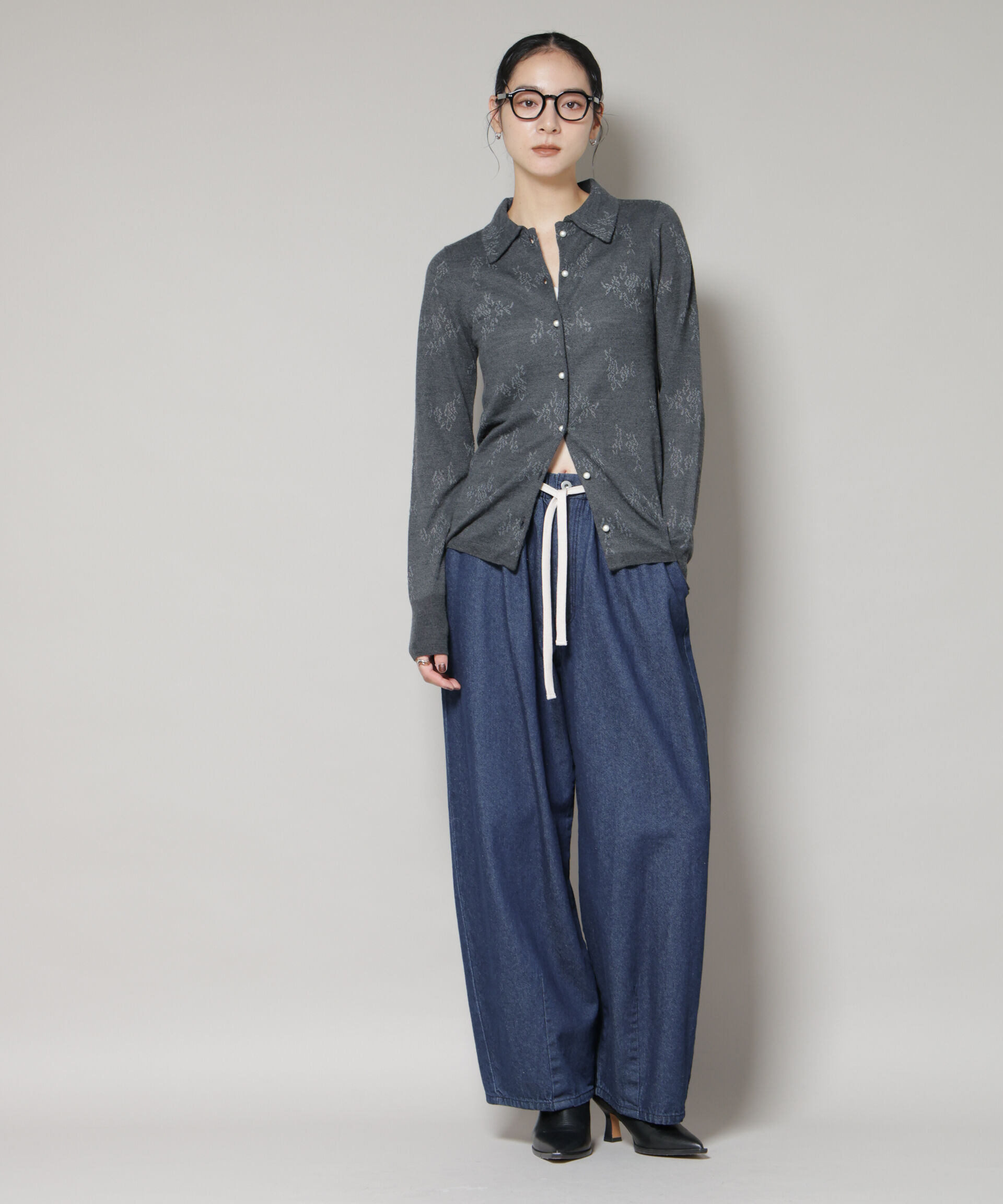 nano･universe「レースジャカード長袖ポロカーディガン」|ニット・セーター|