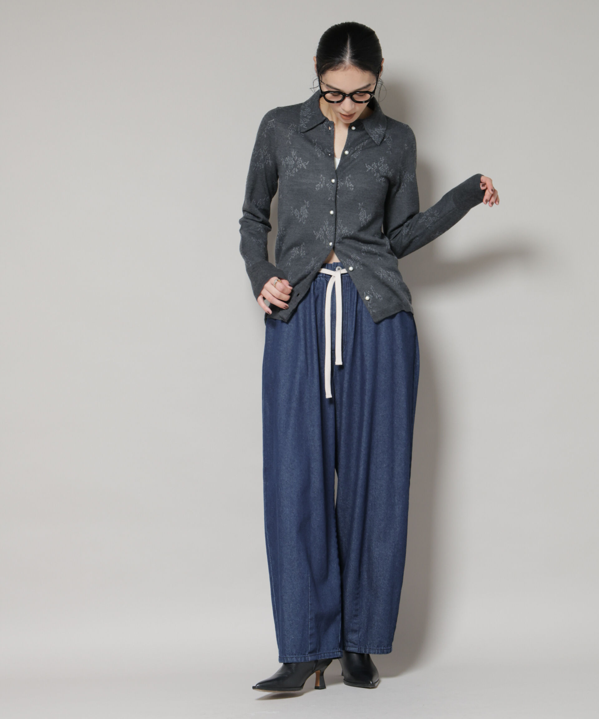 nano･universe「レースジャカード長袖ポロカーディガン」|ニット・セーター|