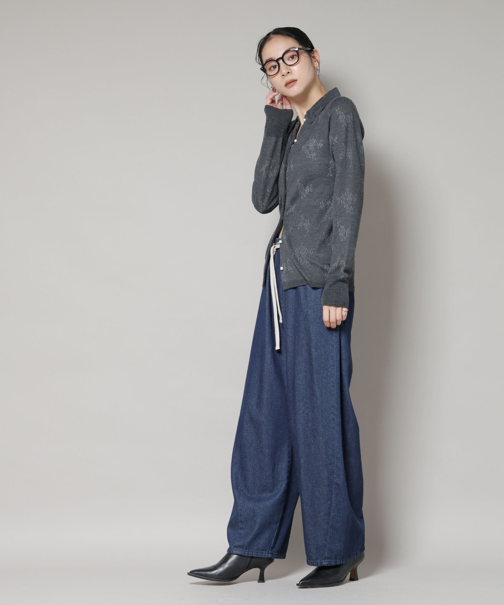 nano･universe「レースジャカード長袖ポロカーディガン」|ニット・セーター|