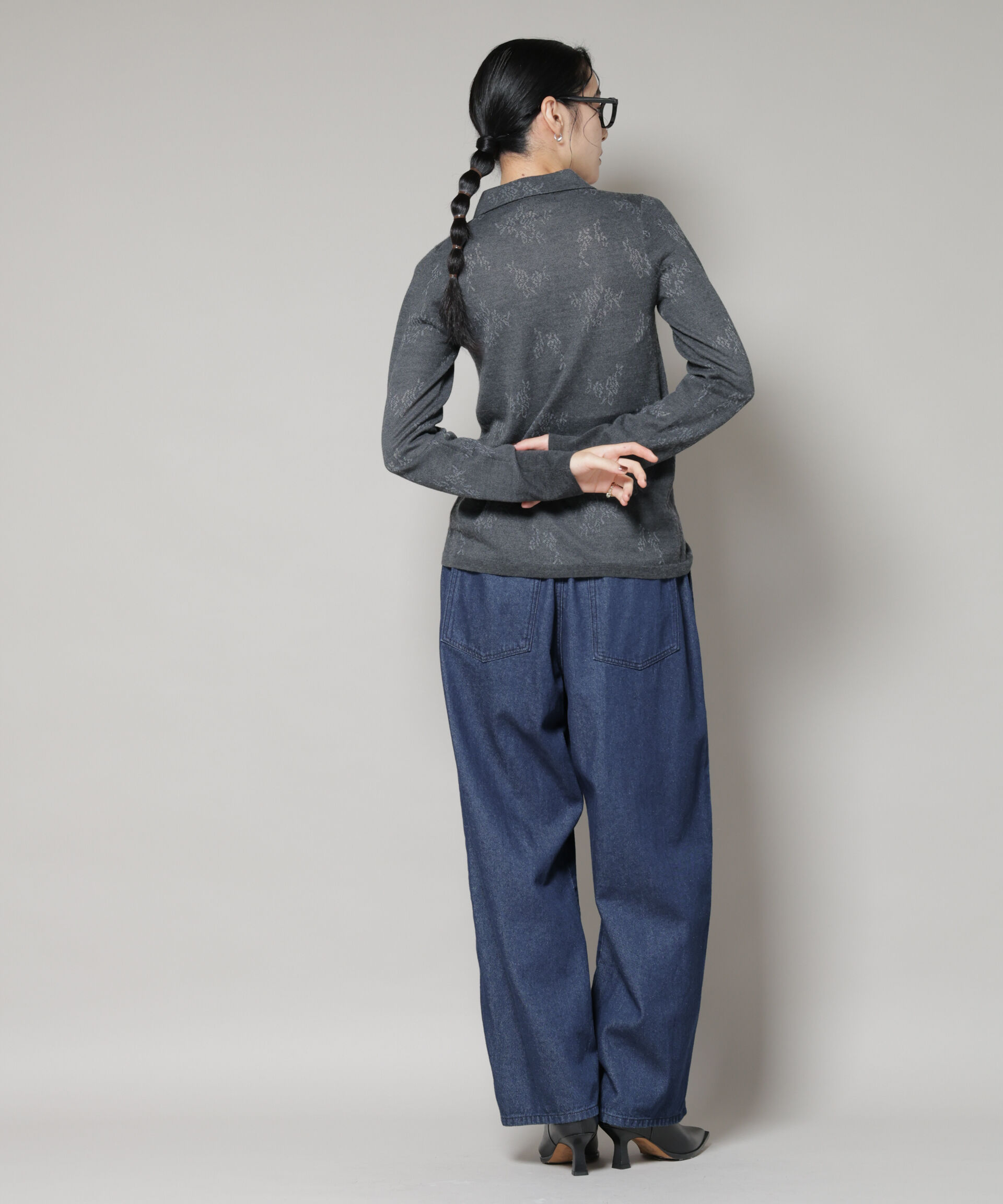 nano･universe「レースジャカード長袖ポロカーディガン」|ニット・セーター|