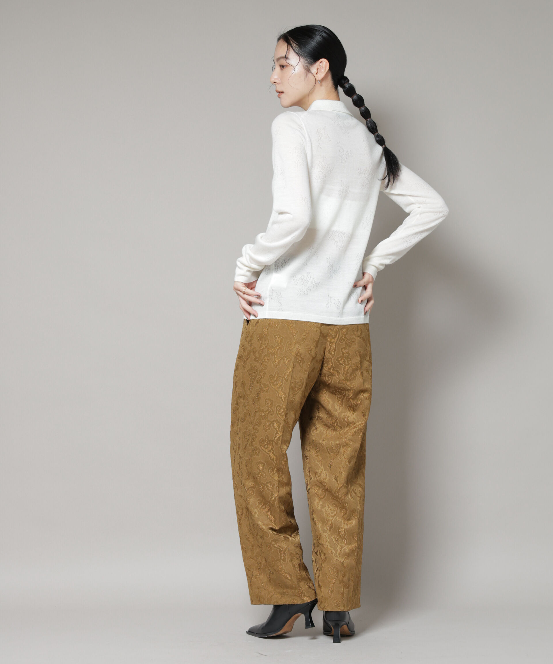 nano･universe「レースジャカード長袖ポロカーディガン」|ニット・セーター|