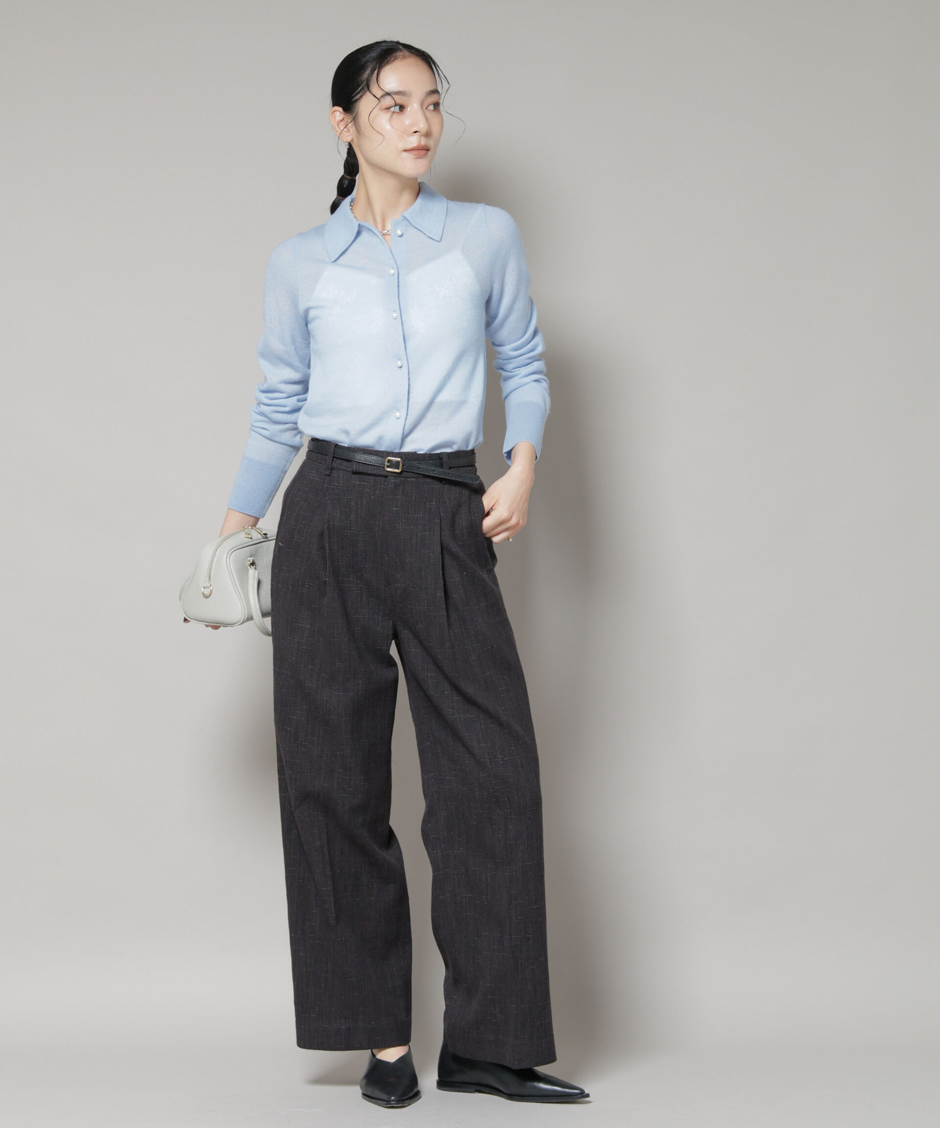 nano･universe「レースジャカード長袖ポロカーディガン」|ニット・セーター|