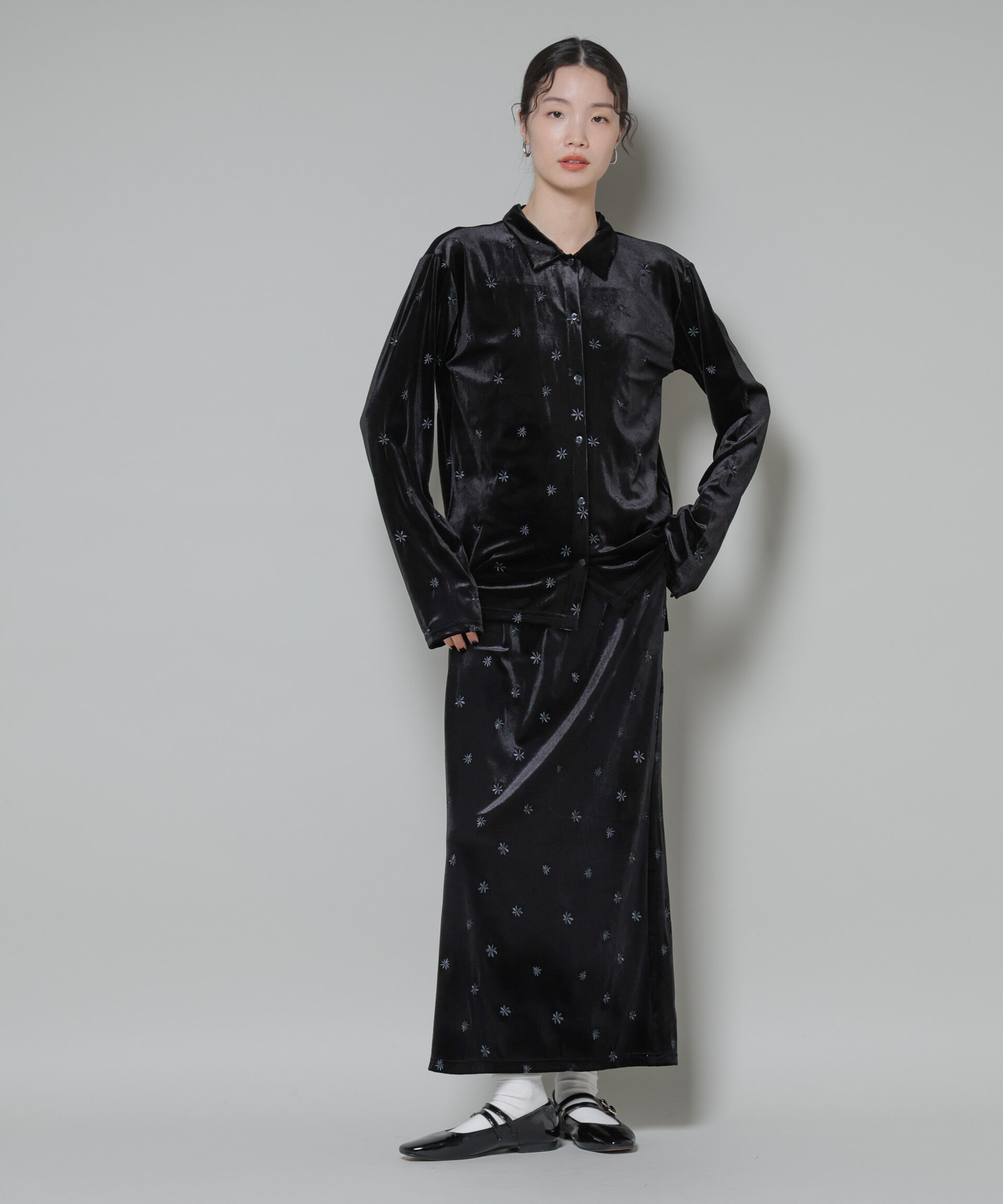 nano･universe「刺繍ベロアカットシャツ(セットアップ可)」|Tシャツ・カットソー|