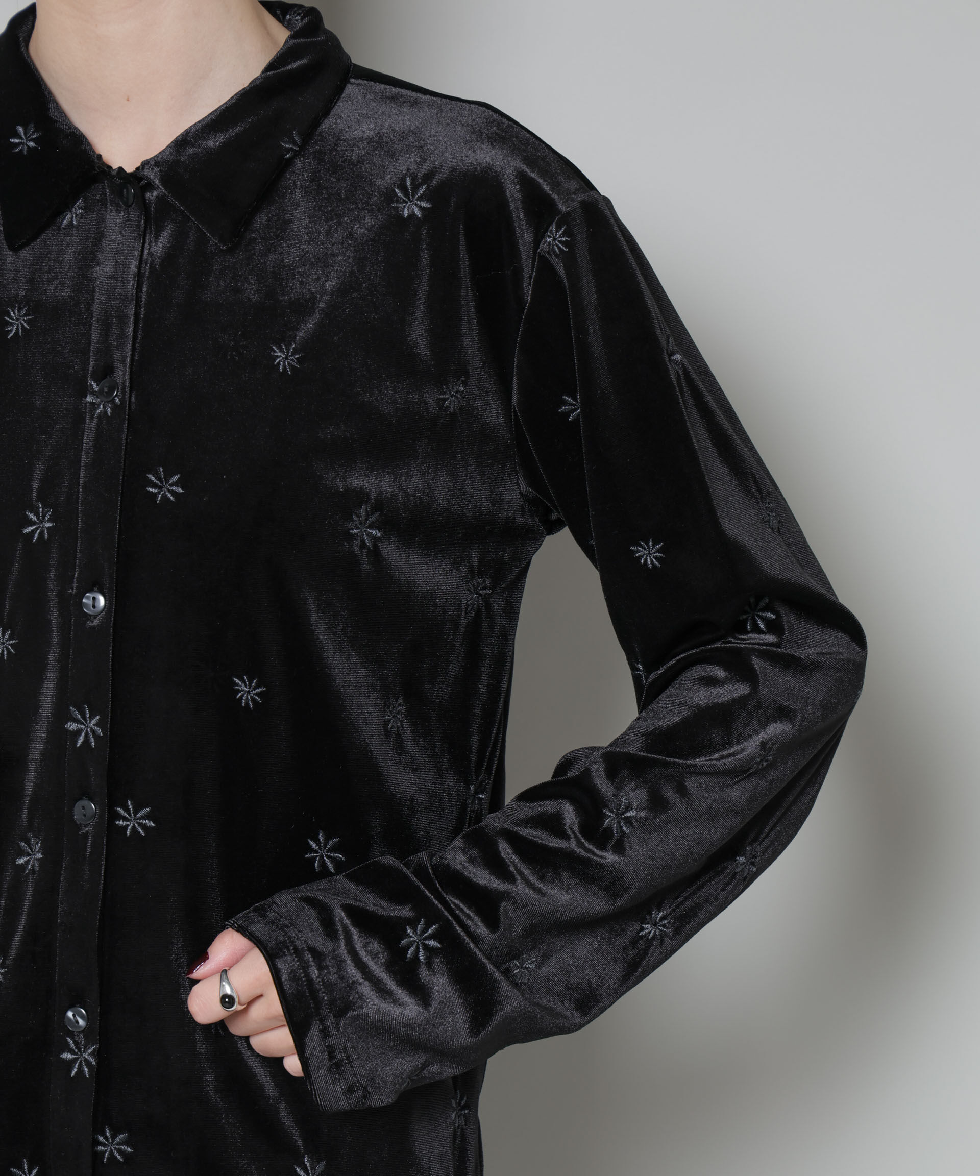 nano･universe「刺繍ベロアカットシャツ(セットアップ可)」|Tシャツ・カットソー|