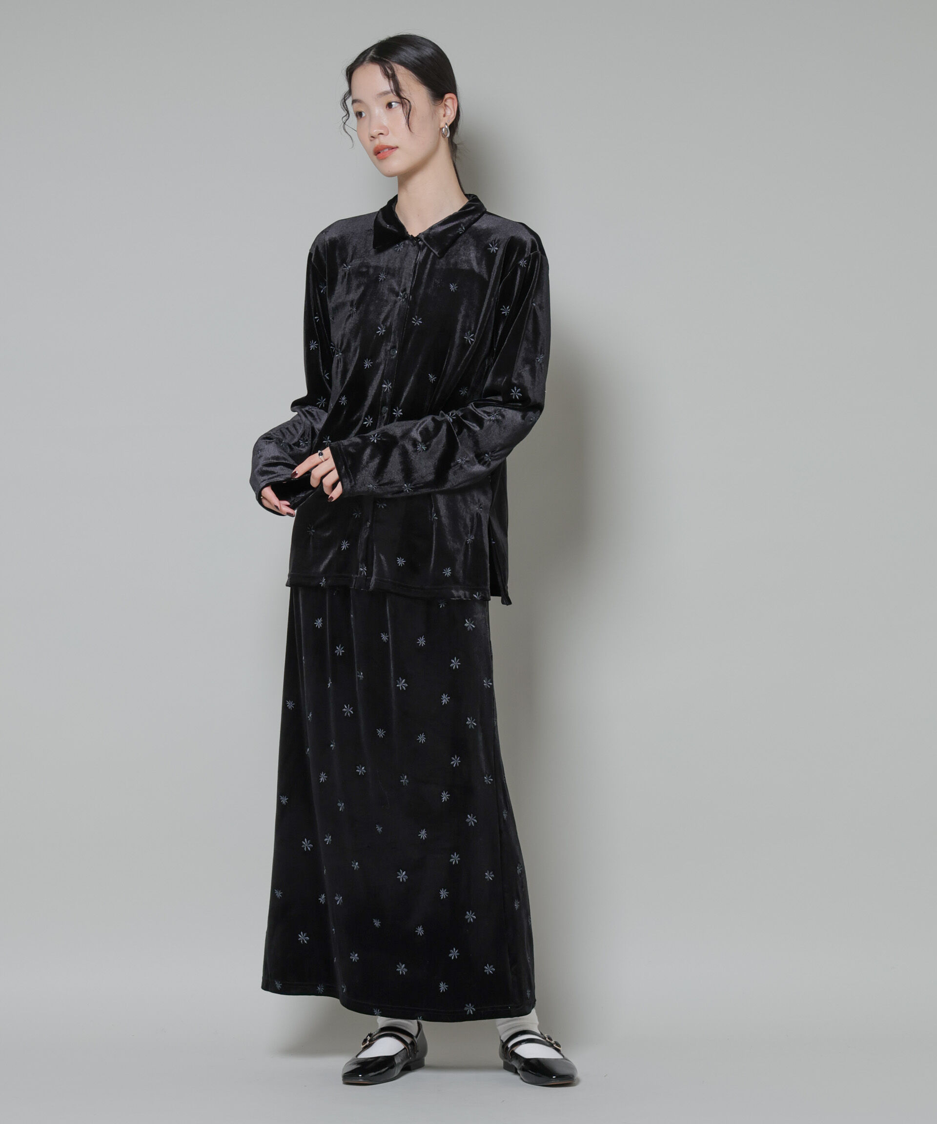 nano･universe「刺繍ベロアカットシャツ(セットアップ可)」|Tシャツ・カットソー|