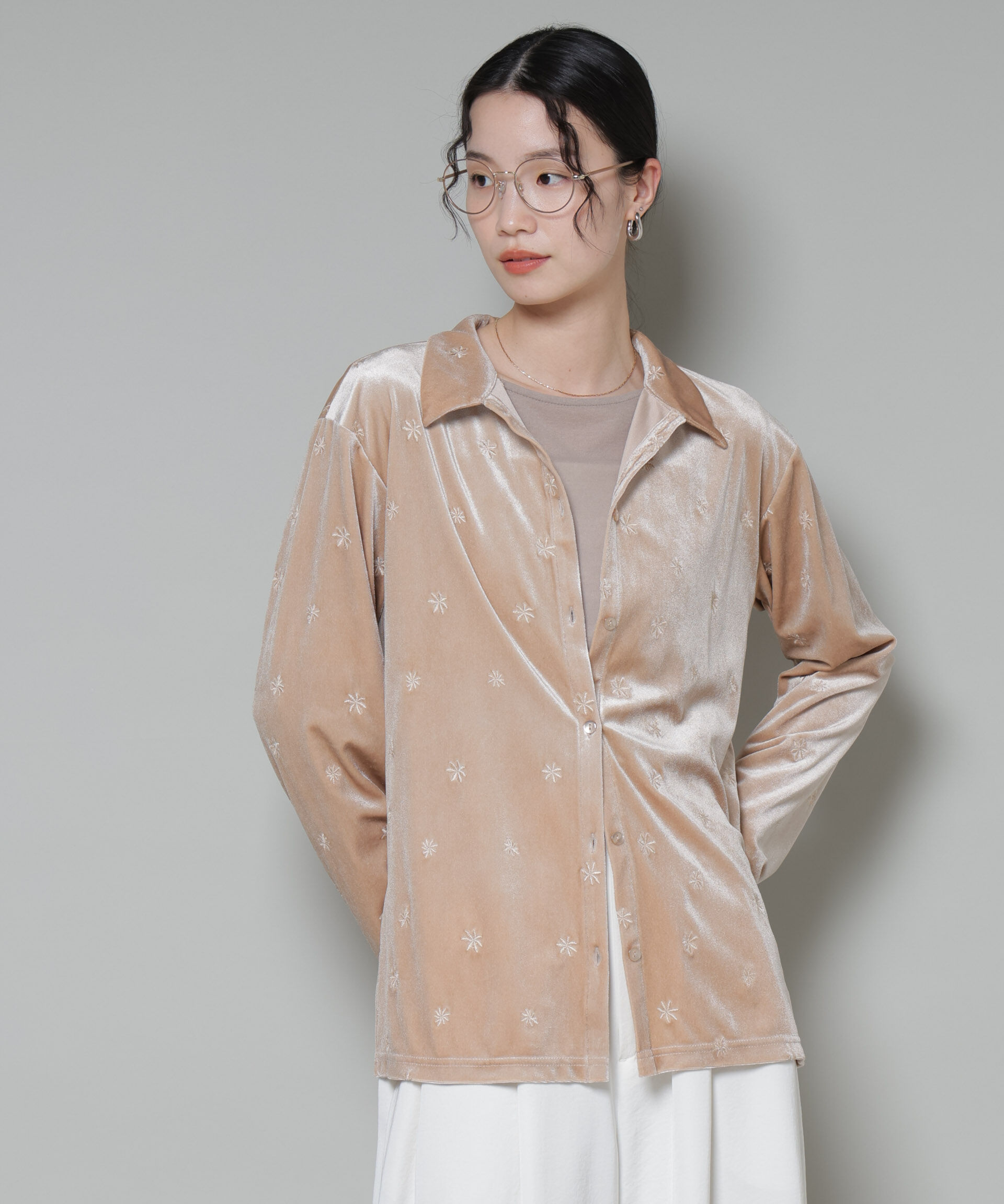 nano･universe「刺繍ベロアカットシャツ(セットアップ可)」|Tシャツ・カットソー|