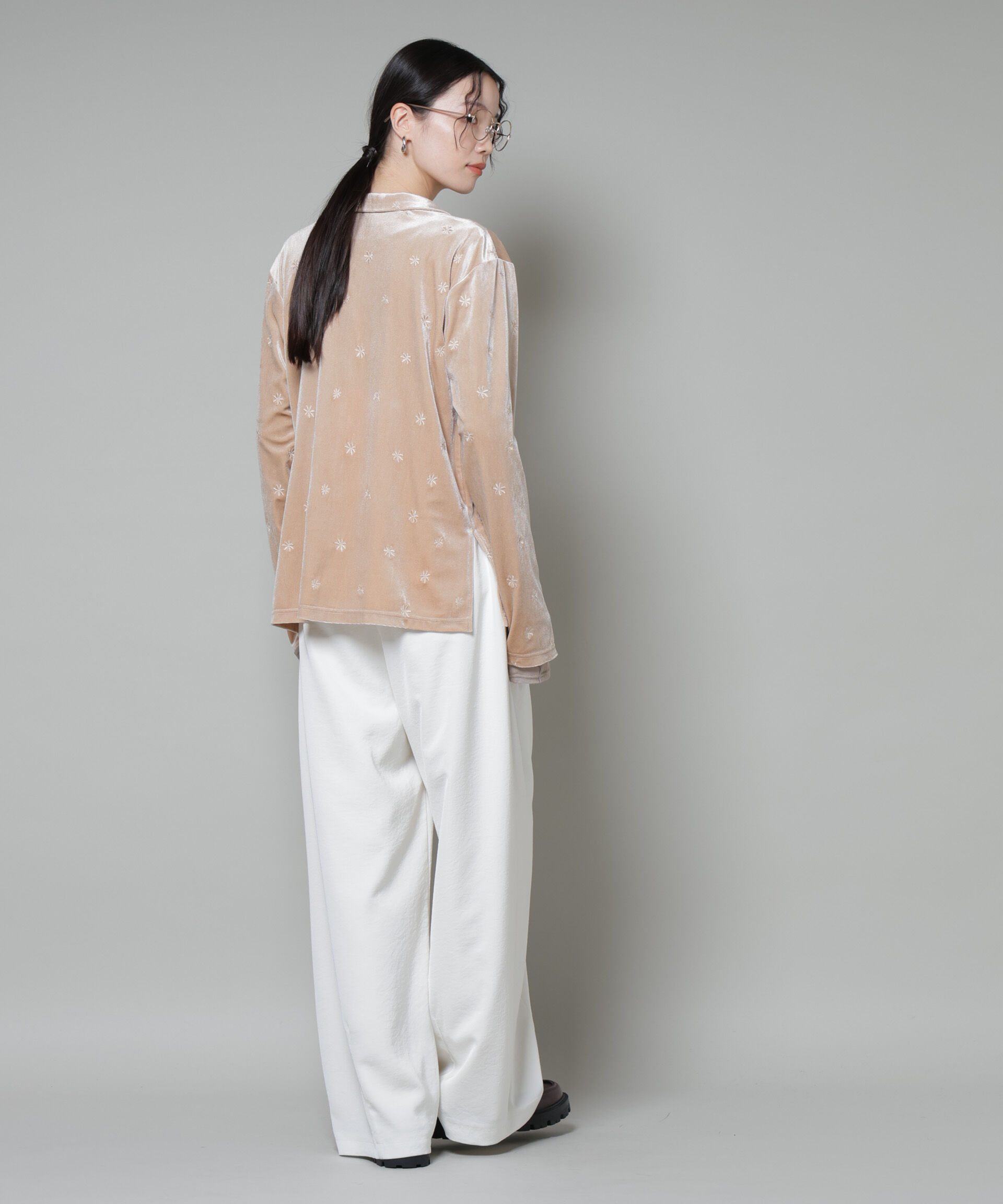 nano･universe「刺繍ベロアカットシャツ(セットアップ可)」|Tシャツ・カットソー|