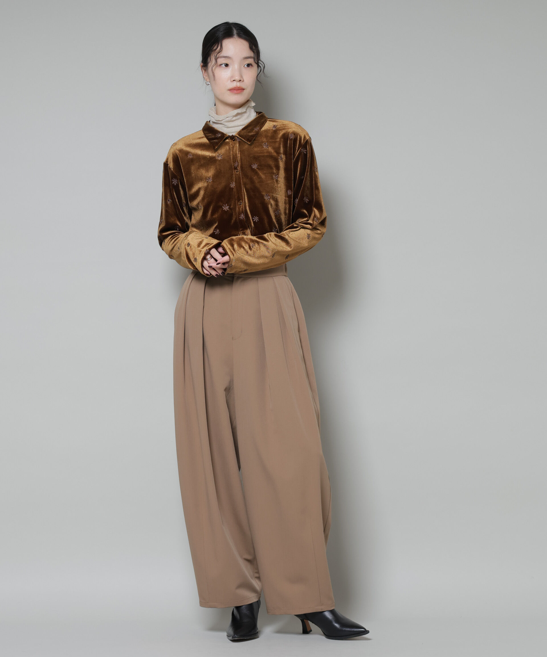 nano･universe「刺繍ベロアカットシャツ(セットアップ可)」|Tシャツ・カットソー|