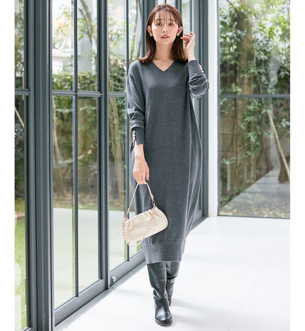 組曲「【洗える】Ｖネックニット ワンピース」|ワンピース|