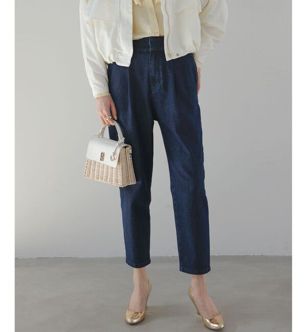 組曲「ライトデニム テーパードクロップドパンツ」|デニム|ネイビー系