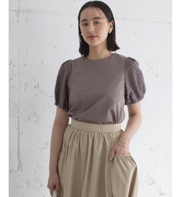 組曲「華感コンビネーションスリーブ カットソー」|Tシャツ・カットソー|モカグレー系