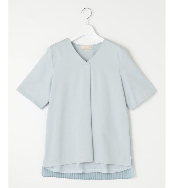 自由区「【洗える・XSサイズあり】シアーコンビバックプリーツ カットソー」|Tシャツ・カットソー|