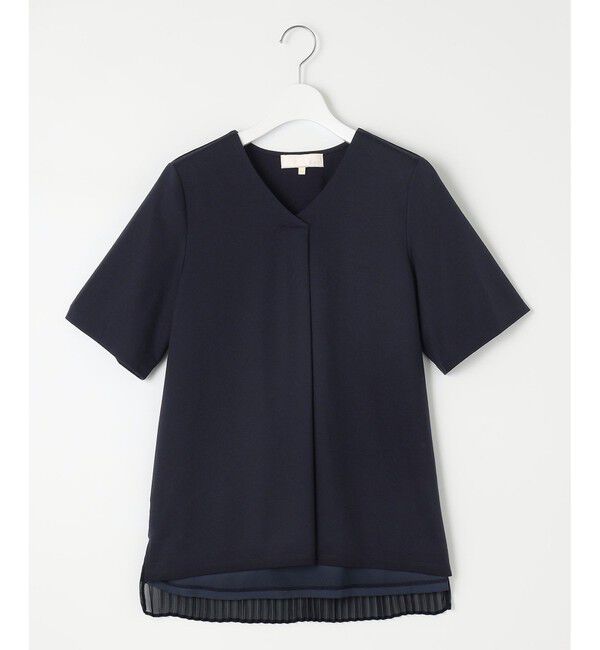 自由区「【洗える・XSサイズあり】シアーコンビバックプリーツ カットソー」|Tシャツ・カットソー|