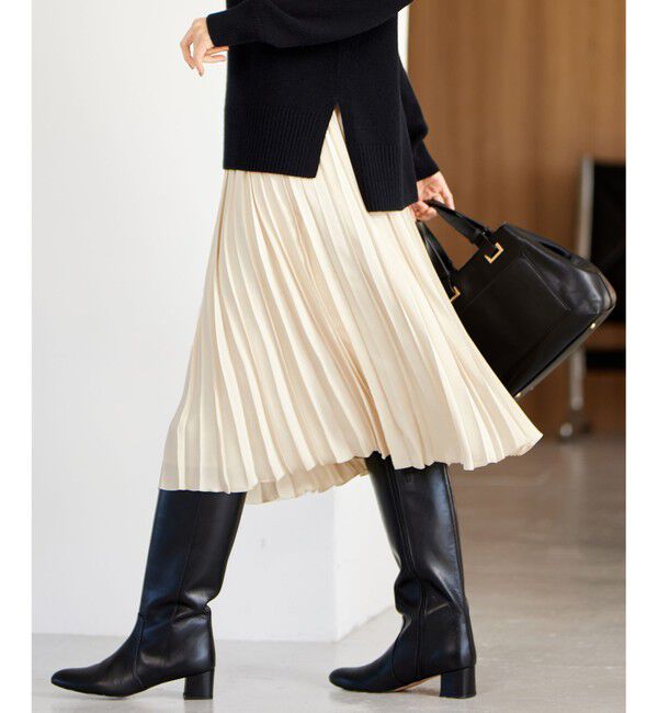 自由区「【WEB限定・洗える】ロイヤルサテンプリーツ スカート」|スカート|ベージュ