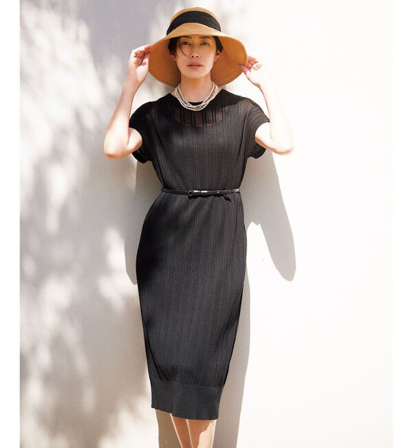 自由区「【ワコールコラボ】【カタログ掲載・洗える】レーシーニット ドレス」|スーツ|ブラック