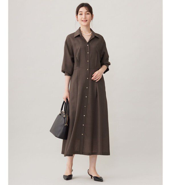 自由区「【洗える】トロピカルストレッチシャツ ドレス」|ワンピース|