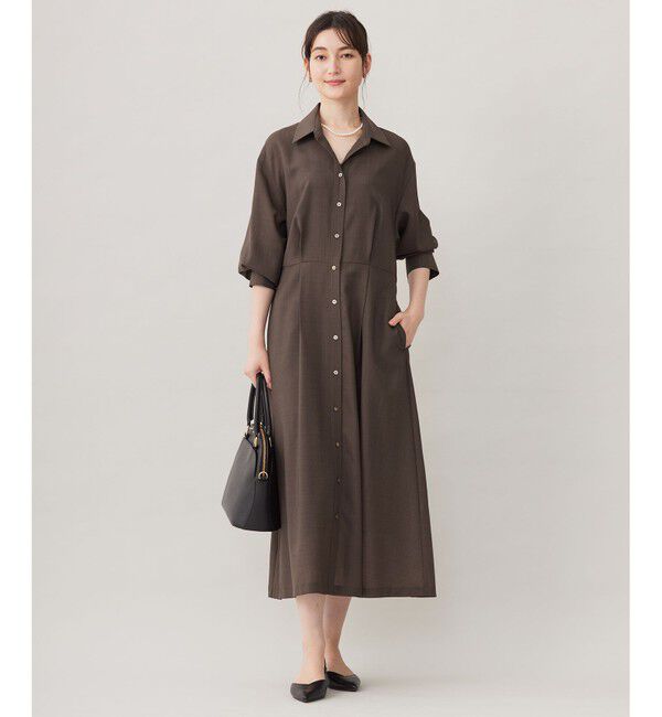 自由区「【洗える】トロピカルストレッチシャツ ドレス」|ワンピース|