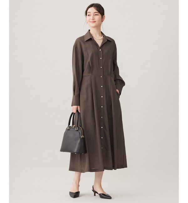 自由区「【洗える】トロピカルストレッチシャツ ドレス」|ワンピース|