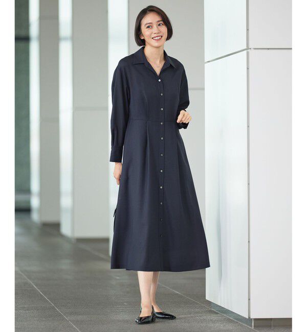 自由区「【洗える】トロピカルストレッチシャツ ドレス」|ワンピース|