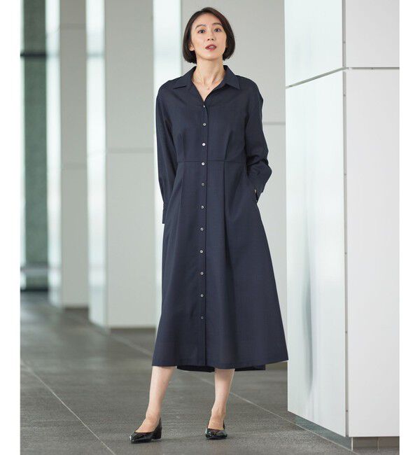 自由区「【洗える】トロピカルストレッチシャツ ドレス」|ワンピース|