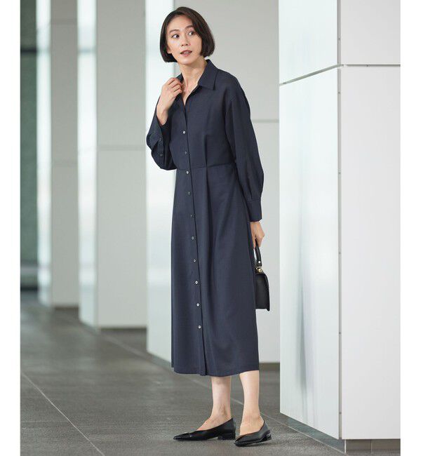 自由区「【洗える】トロピカルストレッチシャツ ドレス」|ワンピース|