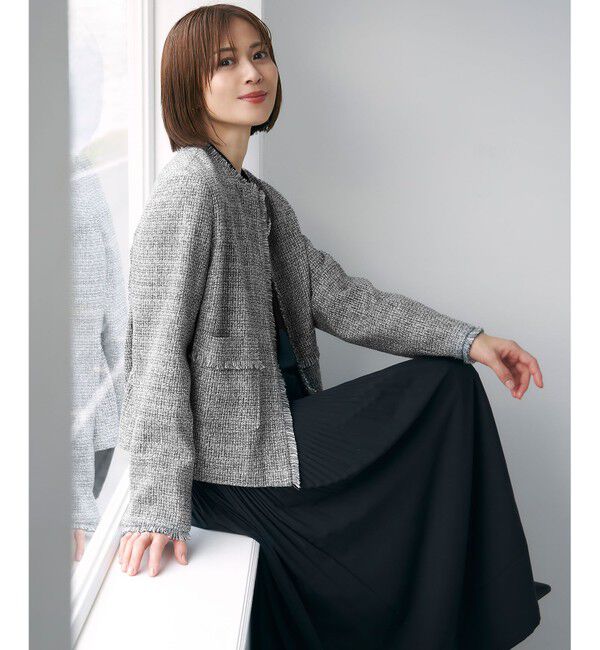 自由区「【セットアップ対応・洗える】ライトミックスツイード ジャケット」|ノーカラージャケット|