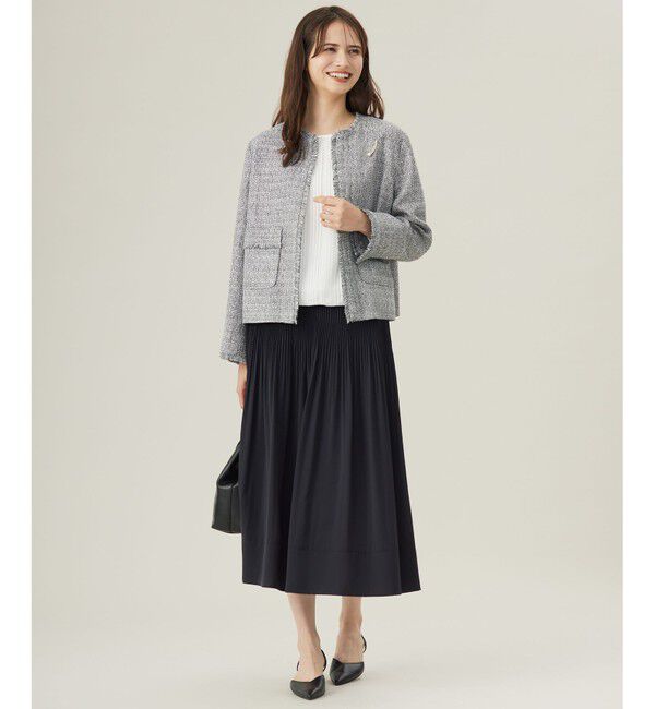 自由区「【セットアップ対応・洗える】ライトミックスツイード ジャケット」|ノーカラージャケット|