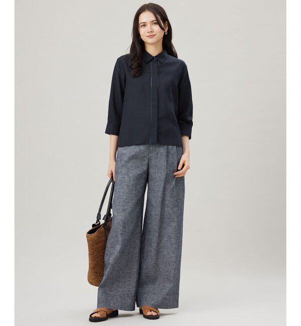 自由区「【接触冷感・吸水速乾・洗える】ナチュラルリネンクロップド丈 シャツ」|シャツ・ブラウス|