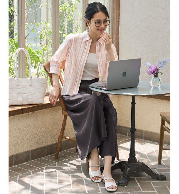 自由区「【接触冷感・吸水速乾・洗える】ナチュラルリネンクロップド丈 シャツ」|シャツ・ブラウス|