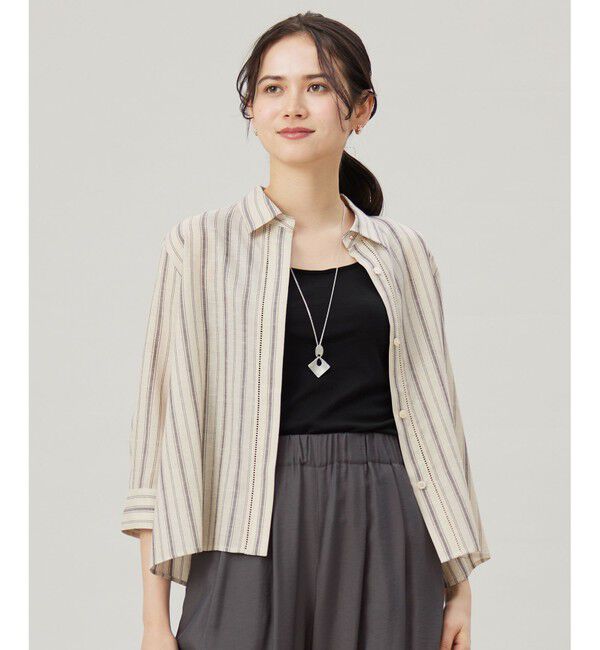 自由区「【接触冷感・吸水速乾・洗える】ナチュラルリネンクロップド丈 シャツ」|シャツ・ブラウス|ﾍﾞｰｼﾞｭ&times;