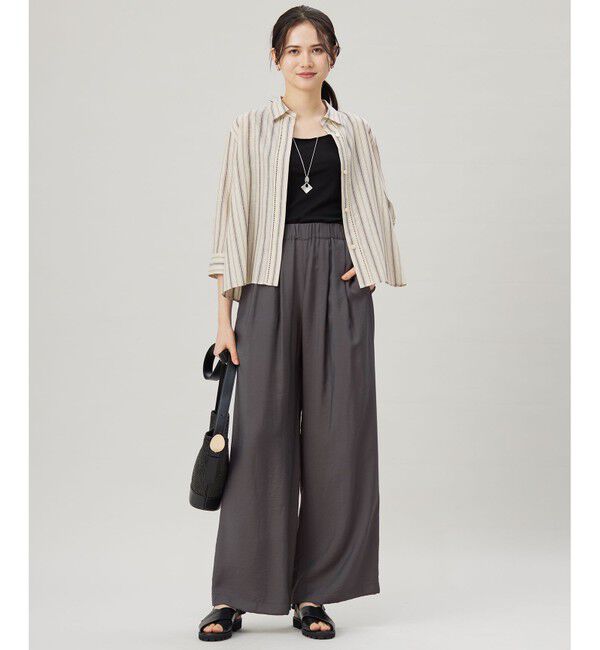 自由区「【接触冷感・吸水速乾・洗える】ナチュラルリネンクロップド丈 シャツ」|シャツ・ブラウス|