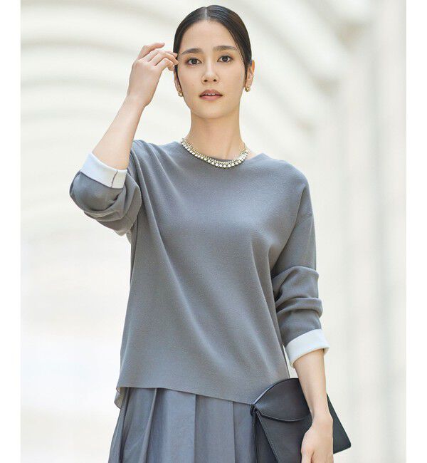 自由区「【カタログ掲載】レーヨンストレッチベーシックシルエット ニット」|ニット・セーター|グレー