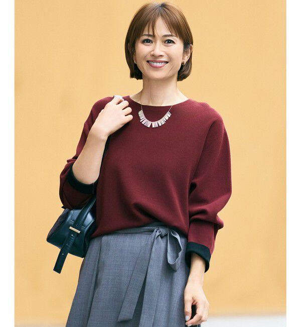 自由区「【カタログ掲載】レーヨンストレッチベーシックシルエット ニット」|ニット・セーター|ボルドー