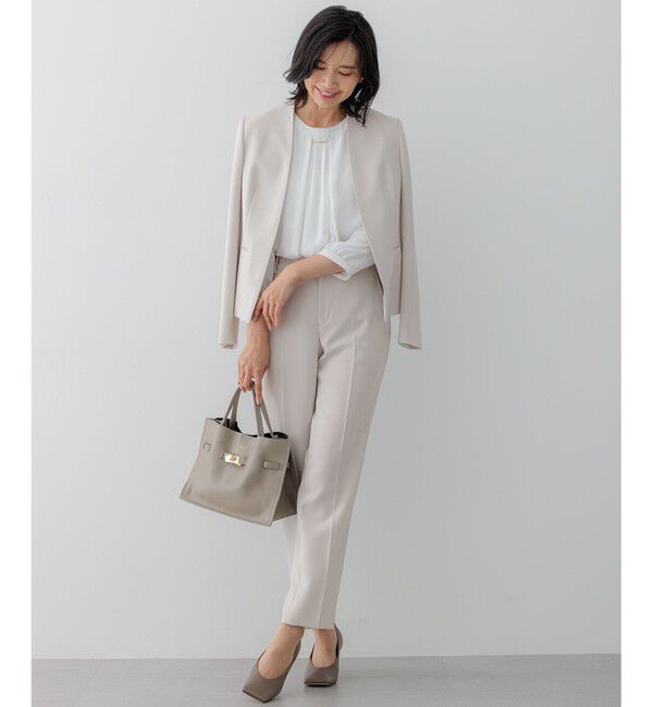 23区「【セットアップ対応/洗える】トリアセダブルジョーゼット ノーカラー ジャケット」|ノーカラージャケット|